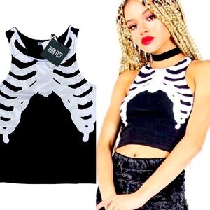 IRON FIST BONE IN CROP TANK TOP WOMEN COLOR BLACK & WHITE SIZE S